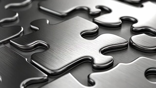 Puzzle Pieces and Solutions: Metallic jigsaw puzzle pieces interlock seamlessly, a symbol of connection, problem-solving, and the journey to a common goal.