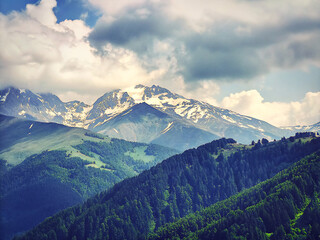 mountains and clouds. mountain, landscape, sky, nature, mountains, snow, alps, peak, forest, clouds, view, travel, summer, panorama, alpine, green, cloud, europe