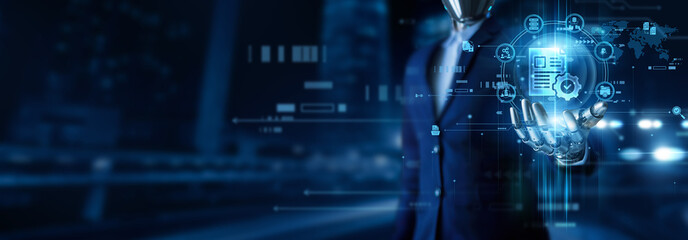 Humanoid robot handhold document management storage retrieval indexing workflow security collaboration archiving digital records organization compliance efficiency.