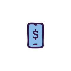 Dollar sign on blue phone with purple outline