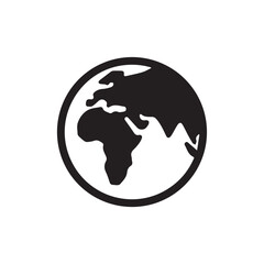 Black and white illustration of a globe showing continents and oceans, symbolizing global connections and the planet Earth