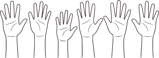 Multiple open hands raised upward fingers palms