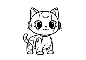 Cute Robot Cat Coloring Page for Kids and Adults.
