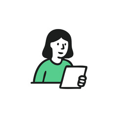 Woman reading document, cartoon style