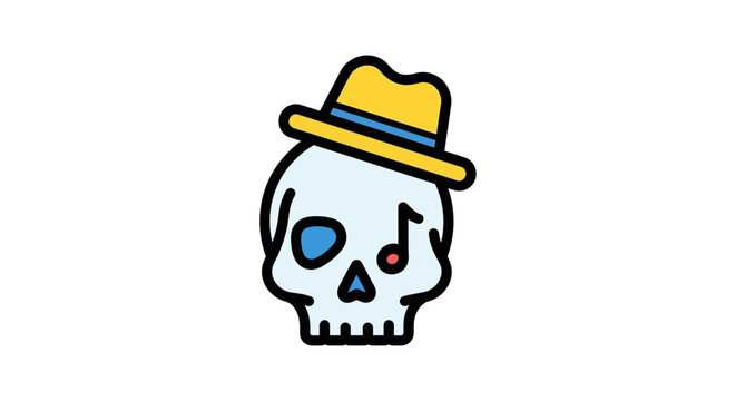 skull with a hat and music note celebrating life a quirky and artistic illustration ideal for digital art projects or music-themed designs.