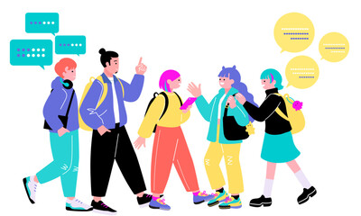ポップでカラフルなZ世代の若者　歩く人々のイラスト