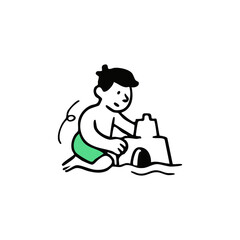 Boy builds sandcastle