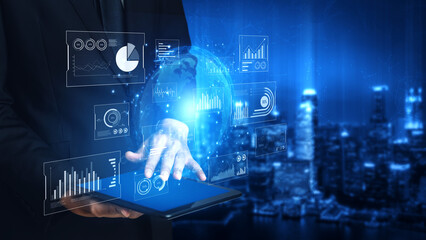 Real-time global data analytics dashboard visualizing insights from interconnected systems for decision-making, business analytics, and digital transformation Vouch