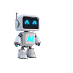 Cute AI Robot with glowing eyes on transparent background