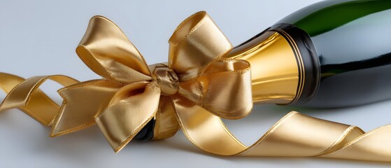 Champagne Bottle with Golden Ribbon Close-Up for Celebration Moments