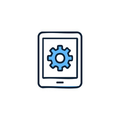 Tablet with a blue gear on the screen