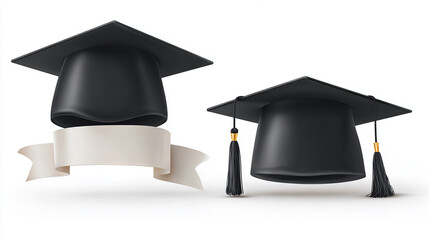 Celebrate academic achievement with elegant graduation caps and a customizable ribbon, perfect for announcing success and milestones with pride.