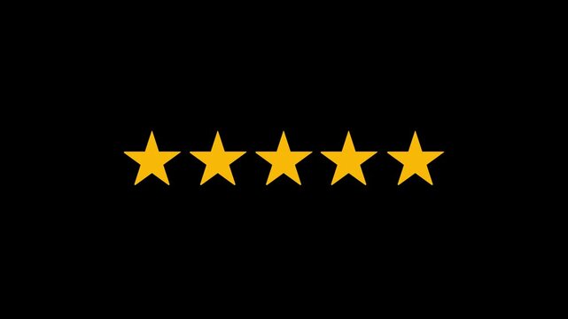 5 star rating concept animation on the background ,star review concept.Five stars rating animation video.Special with rating star icon animation. Golden glowing five star flat symbol animation.4K