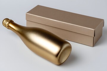 Elegant Gold Bottle with Stylish Gift Box on Neutral Background