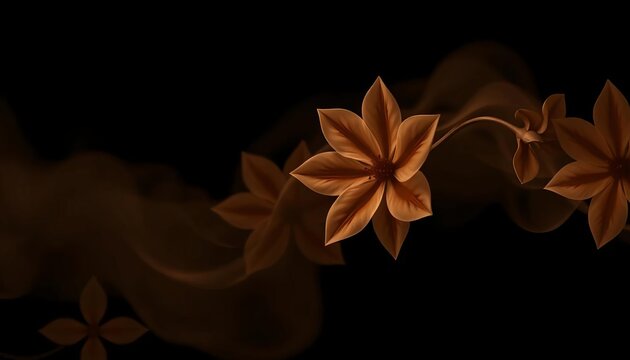 Abstract sepia floral design, smoky flower silhouette on black background,  background,  design
