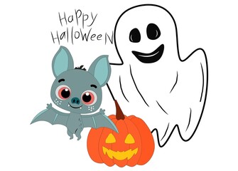 Illustration of a halloween monsters spooky ghost featuring cartoon bat with big eyes