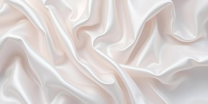 Close-up of luxurious, crumpled white silk fabric Elegant texture, soft folds, subtle sheen, folds, backdrop