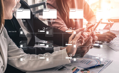 Task workflow system showing document progress through stages. Task tracking improves productivity, ensures visibility, task tracking supports planning, and task tracking manages status. Vouch