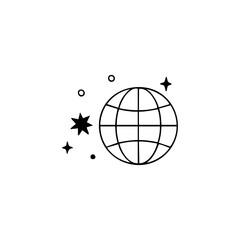 Outlined globe, stars, and dots