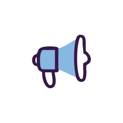 Light blue megaphone with dark outline, angled