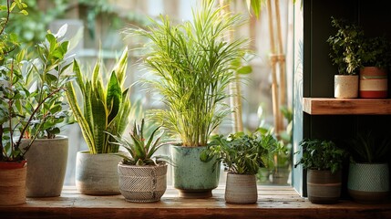 Indoor Plant Collection on Window Ledge Bathed in Natural Light, Home Decor and Tranquil Atmosphere