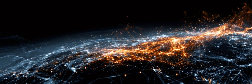 Global network lines connecting data points across earth