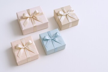 Fototapeta premium Elegant Gift Boxes with Pastel Ribbons for Celebrations and Special Occasions, Displayed on Clean White Background