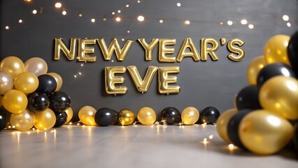 Festive New Years Eve Celebration with Gold Letter Balloons and Party Decorations