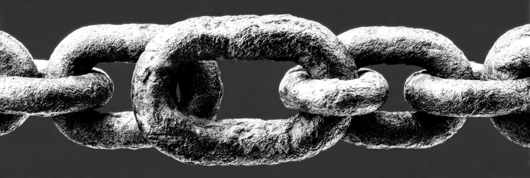 Close-up view of rustic metal chain links showcasing texture and age from a forgotten time in a setting