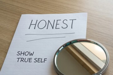 Honest words reflected in a mirror representing the true self