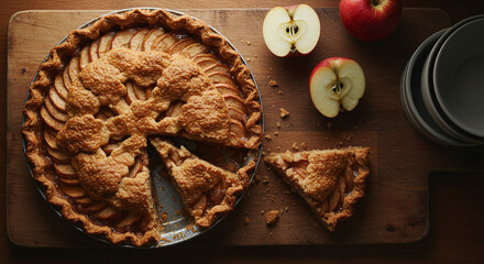 Indulge in the warm, comforting aroma of a freshly baked golden apple pie, perfect for cozy autumn gatherings and delightful fall desserts.