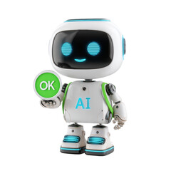 Friendly AI Robot with OK Symbol on Transparent Background