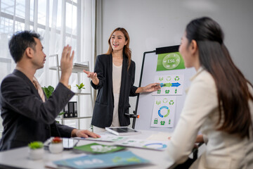 Business team discussing esg sustainability and recycling strategies