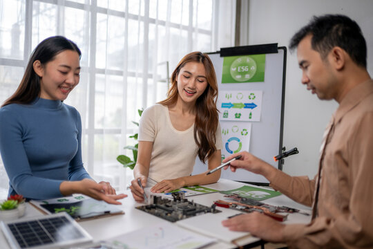 Business team discussing esg electronics recycling solutions