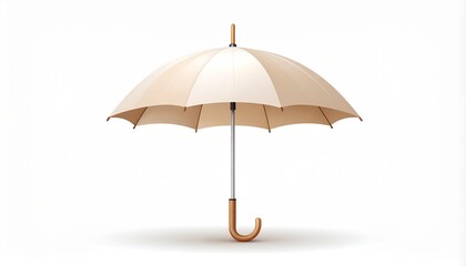 Elegant Beige Umbrella with Wooden Handle on White Background