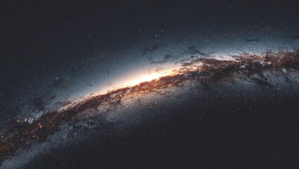 Cosmic panorama depicts a vast galaxy ribbon of stars and dust across a dark, starry canvas