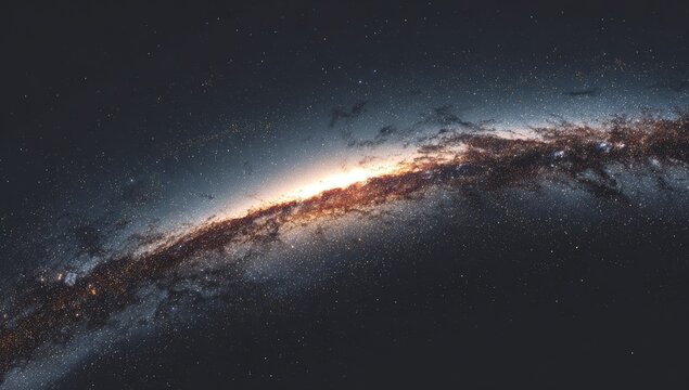 Cosmic panorama depicts a vast galaxy ribbon of stars and dust across a dark, starry canvas