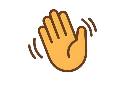 Waving hand icon in yellow and brown on transparent background