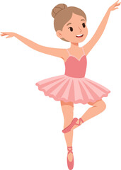 Naklejka premium Flat Cartoon Ballerina Illustration in Pink Tutu Dance Pose