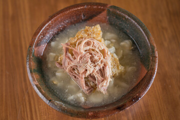 Authentic White Pozole from Guerrero with Shredded Pork