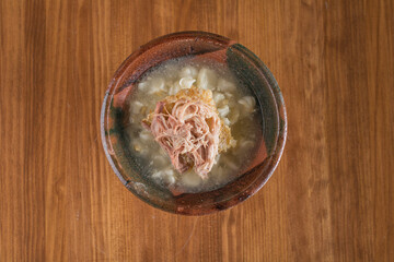 Authentic White Pozole from Guerrero with Shredded Pork