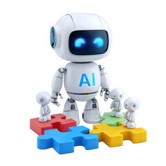 Friendly AI Robot with Mini Robots and Puzzle Blocks