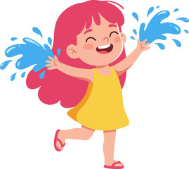 Cheerful Flat Girl Splashing Water with Hands Cartoon Illustration