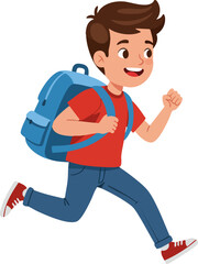 Cartoon Style Running Boy with Backpack Character Illustration Artwork