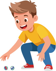 Cartoon Flat Illustration of a Young Boy Playing with Marbles