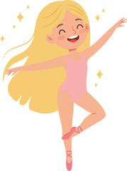 Cute Cartoon Smiling Ballerina Girl Character with Blond Hair Illustration