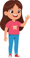 Cartoon Style Happy Smiling Girl Waving Hand Standing Illustration