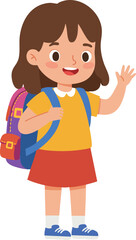 Cute Flat Illustration Little Girl with Backpack Ready for School