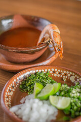 Spicy Mexican Shrimp Soup (Caldo de Camaron) in a Red Chili Broth