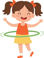 Cute Cartoon Little Girl Spinning Hula Hoop Recreation Illustration